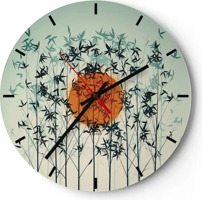 Produktbild von Wanduhr - Rund - Glasuhr - Westen Sonne Gras - 40x40cm - Schleichendes Uhrwerk - Lautlos - zum Aufhängen bereit - Dekoration Modern - Wanddekoration aus Glas - C3AR40x40-5104