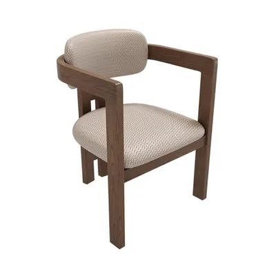 Produktbild von Holzstuhl mit Armlehnen, hellbeiger Stoffbezug, Schaumstoffpolsterung, bequem und stabil, ideal für Café, Restaurant & Essbereich, Einzelsi 57*52*77cm