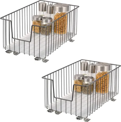 Obrázek produktu pro bremermann Výsuvný koš do skříně, 2 ks, 30 cm, s policí, kuchyňská zásuvka pro dodatečnou montáž, výsuvný koš do skříně z kovu, šedý