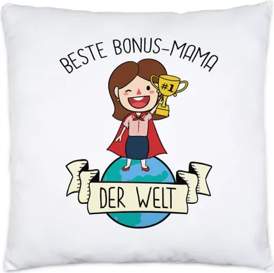 Produktbild von Beste Bonus-Mama der Welt Kissen Inkl. Füllung Mutterliebe Pokal Geschenkidee Muttertag Geburtstag