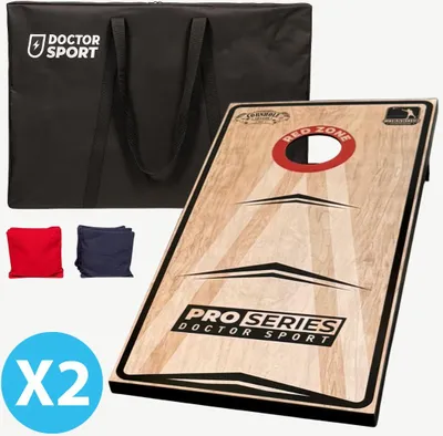 Produktbild von Doctor Sport Cornhole Pro Series – Amerikanisches Wurfspiel – Double 120 x 60 cm mit 16 Bean Bags und 2 Tragetasche – Schönes Set aus echtem Holz – Bean Bags mit offiziellem Gewicht
