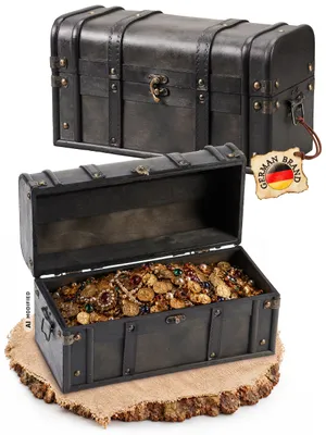Produktbild von Kingpower Schatztruhe aus Holz Dunkel mit Schloss Schatzkiste 30x14x16,5 cm