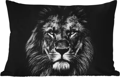 Produktbild von MuchoWow® Outdoor Kissen - Löwe - Tiere - Schwarz - Weiß - 60x40 cm - Wetterfest - Lounge Kissen - Zierkissen - Kissen für Innenräume