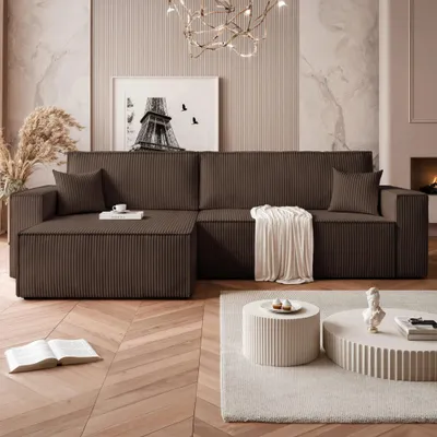 Produktbild von Ecksofa Mulri XL Poso 06 Schokoladenbraun Cord Schlaffunktion Universell Bettkasten