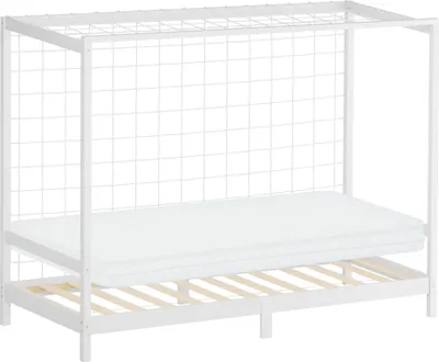 Immagine prodotto di ML-Design letto per bambini porta da calcio 90x200 cm letto singolo con materasso H:10cm letto in legno bianco con rete e doghe letto per ragazzi in legno di pino porta da pallamano