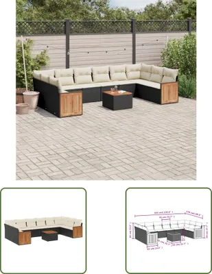 Produktbild von The Living Store 11-tlg. Garten-Sofagarnitur mit Kissen Schwarz Poly Rattan