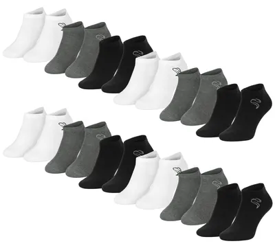 Produktbild von 12 Paar Sneaker Socken Damen & Herren - Kurze Halbsocken - Sportsocken Baumwolle - Schwarz/Grau/Weiß - 43/46