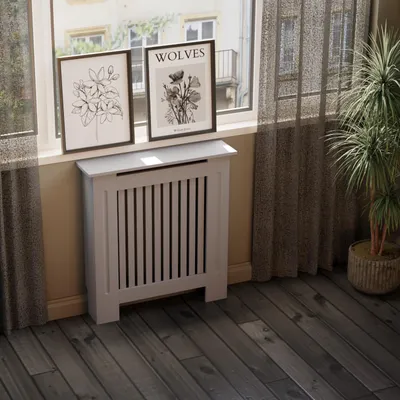 Produktbild von HAGO24 Heizkörperverkleidung Heizungsabdeckung Holz 78x19x82cm Grau Landhaus Regalfläche Wandmontage Klassisch