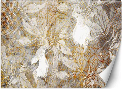 Produktbild von Vlies fototapete Papageien Gold Weiß 400x280 cm Feeby Gold inkl. Kleber einfache Montage