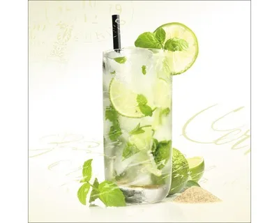 Produktbild von Glasbild mit Mojito-Motiv, Limettenscheiben und frischen Minzblättern 50x50 cm