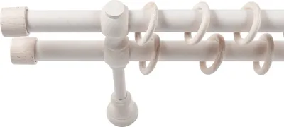 Produktbild von SN Deco - Stilgarnitur Gardinenstange Vorhangstange Cafiro, Holz, 28mm, 2-Lauf, Komplettset mit Ringen, Farbe Antikweiß 140cm
