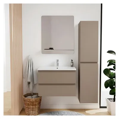 Image de Ensemble meuble simple vasque SORRENTO 60 cm + robinet + miroir + Colonne