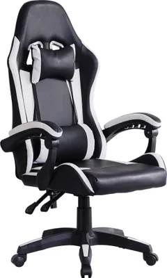 Image de Chaise de bureau ergonomique Gaming, avec accoudoirs, appuie-tête, coussin lombaire, blanc