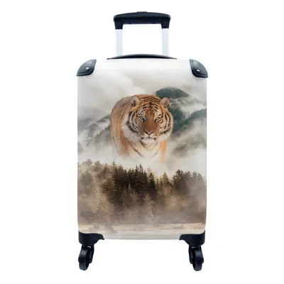 Produktbild von MuchoWow® Koffer Handgepäck Trolley Rollkoffer Kleine Reisekoffer mit 4 Rollen - Tiger - Berge - Bäume - Cabin Size < 55x40x23 cm & 55x40x20 cm - Fotokoffer - Kabinenkoffer - Boardgepäck - Reise-Box - Reisekoffer - Reisegepäck - Koffer mit Bild - Trolley für Kinder
