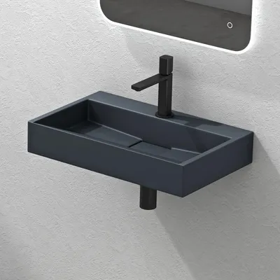 Produktbild von Mai&Mai Aufsatz- & Hänge-Waschbecken, Anthrazit matt, 50x38x11 cm, Rechteckig, Gussmarmor, robust, pflegeleicht, einfache Montage, inkl. Ablaufgarnitur, DIN-Anschlüsse