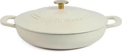 Produktbild von Gietijzeren Kochtopf mit langsamem Garen - Geölte Edelstahl - 3,5 Liter - Linnen mit goldenem Griff