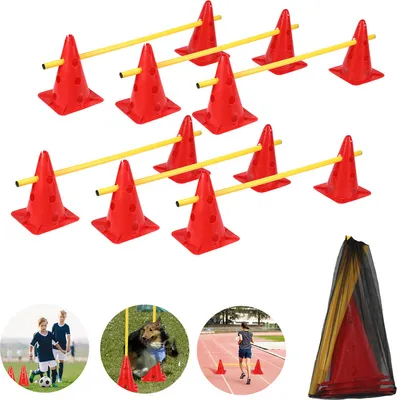 Image de Jayseuw Set de 12 haies d'entraînement Speed Réglable en hauteur avec 12 cônes + 6 piquets Aide à l'entraînement multi-sports, haies d'entraînement au sprint pour ballons de foot