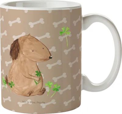 Produktbild von Mr. & Mrs. Panda Kaffeetasse Hund Kleeblatt - Hundeglück - Geschenk, Trinkbecher, Viel Glück, Kakaotasse, Tasse, haferl, Sprüche, schöne, Glücksbringer, Selbstliebe