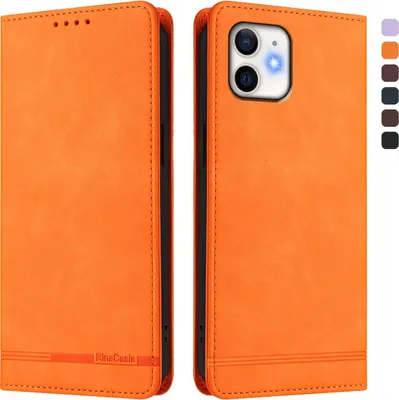 Image de Coque pour iPhone 12 Mini, coque rétro en cuirPolyuréthaneavec support et fentes pour cartes Orange
