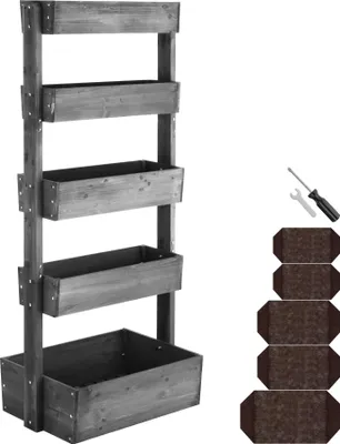 Produktbild von tectake® Vertikalbeet Flora 5 Etagen, die oberen 4 mit Schrägstellfunktion inklusive Pflanzvlies, 81 x 52 x 180 cm