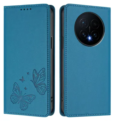 Image de Étui en cuir pour Honor Magic8, motif papillon, étui à rabat avec porte-appareil, bleu
