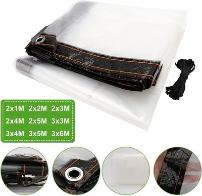 Image de Bâche de toit transparente et imperméable en PE, avec renforts en aluminium, pour usage extérieur, 2 × 2 m