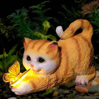 Image de Statues de chats avec lampe solaire, charmante décoration de jardin