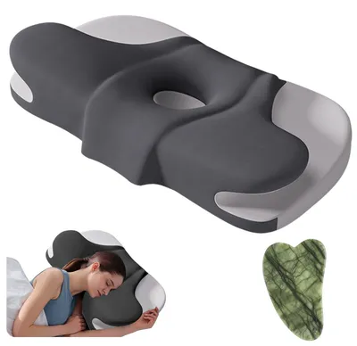 Image de Coussin ergonomique pour le cou avec outil de massage Gua Sha