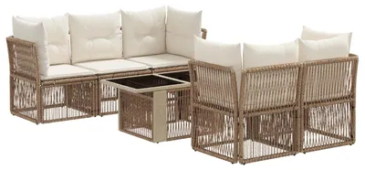 Image de Ensemble de canapés de jardin vidaXL, 6 pièces, beige, en polyrotin