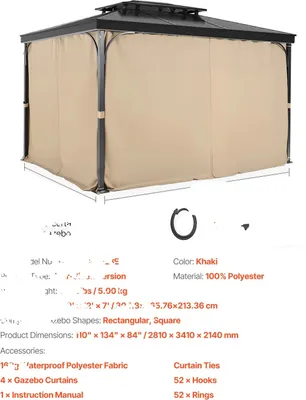 Immagine prodotto di Tende per gazebo VEVOR, modello a quattro lati, resistente tessuto in poliestere, 3,6 m x 3 m x 2,1 m