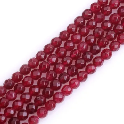 Productafbeelding van 4mm Wijnrode Jade Facet Ronde Edelsteen Kralen voor Sieraden Maken 15"