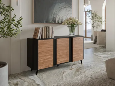 Immagine prodotto di Cassettiera con ante KLEMEK - noce / nero