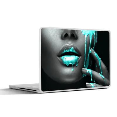 Produktbild von MuchoWow® Laptop Aufkleber Sticker Cover Lippen - Blau - Schwarz 31x22.5 cm - Laptop-Deko