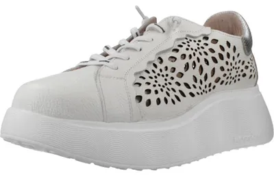 Produktbild von WONDERS A3641 Damen Plateau Sneaker, Silber, Naturleder, atmungsaktiv, lasergeschnittenes Blumenmuster, ca. 5 cm Plateauhöhe
