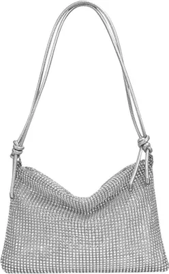 Produktbild von Glitter Clutch Crossbody Tas mit Rits, Schouderband, Zoll, Silber, Elegante Avondtas, Hochkapazität, Schoudertas