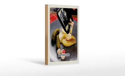 Produktbild von Holzschild Reise 12x18 cm Schweiz Raclette Europäische Gerichte