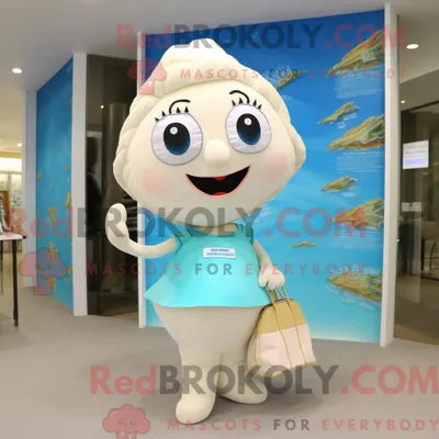 Produktbild von Cremefarbenes REDBROKOLY Meerjungfrau-Maskottchenkostüm mit Caprihose und Handtasche