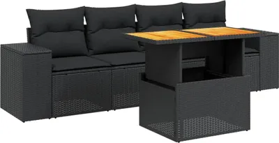 Image de vidaXL Ensemble de salon de jardin 5 pièces avec coussins noir poly rotin