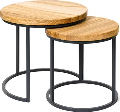 Immagine prodotto di LAMO Manufaktur Tavolini da salotto moderni sovrapponibili in legno - set di 2 pezzi - Tavolino rotondo da salotto, tavolino laterale da divano - Tavolini piccoli - Colore: rustico, gambe: antracite