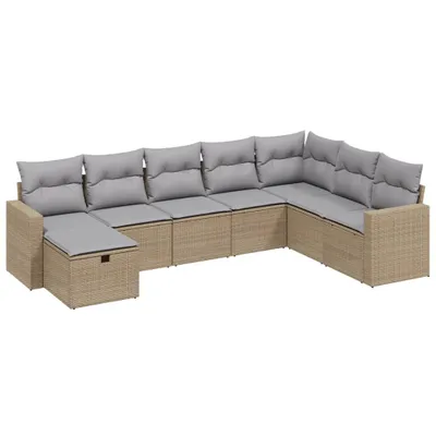 Produktbild von vidaXL 8-tlg. Garten-Sofagarnitur mit Kissen Beige Poly Rattan