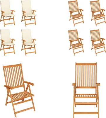 Produktbild von vidaXL Gartenstühle 4 Stk. mit Creme Kissen Massivholz Teak - Gartenstuhl - Gartenstühle - Gartensessel - Klappstuhl