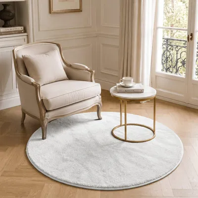 Produktbild von VOUNOT® Weicher Kurzflor Teppich Wohnzimmer mit Antirutschmatte ф120 cm Creme