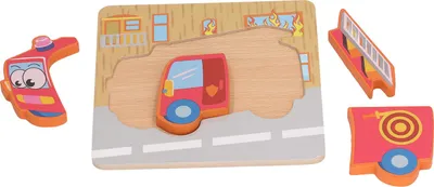 Produktbild von 3D-Puzzle aus Holz, Spielzeug in Form eines Feuerwehrautos, pädagogisch sicher für Kinder unter 6 Jahren