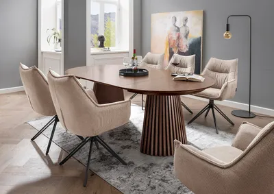 Produktbild von Essgruppe Barletta Eiche Braun ausziehbar 120/210 cm mit 6 Sesseln Ginosa beige