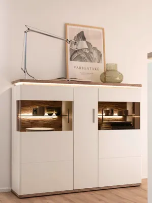 Produktbild von Highboard Palermo | Soft white / Viking Oak | ohne Beleuchtung