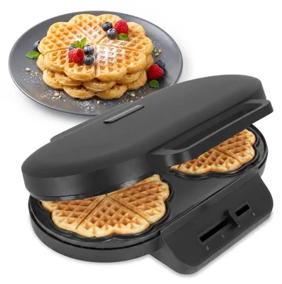 Doppel-Waffeleisen für 2 Herzwaffeln, 1200 W, Antihaftbeschichtung