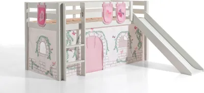 Produktbild von Spielbett Pino inkl. Rutsche mit Textilset Vorhang und 3 Taschen "Birdy"
