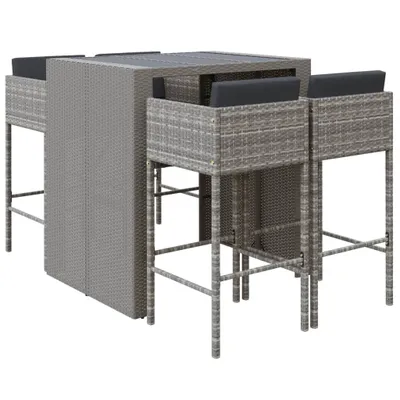 Produktbild von vidaXL 5-tlg. Gartenbar-Set mit Kissen Grau Poly Rattan