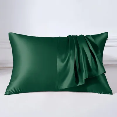 Produktbild von Seidenkissenbezug (22 Momme) – 100 % Seide – Milbenabweisender Seidenkissenbezug mit Reißverschluss – Smaragdgrün, 50 x 75 cm