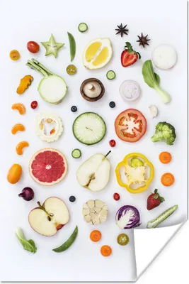 Produktbild von MuchoWow® Poster Obst und Gemüse auf einem weißen Hintergrund 120x180 cm - Kunstposter